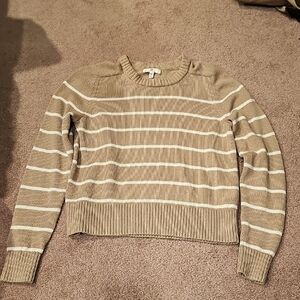 Banana Republic Beige Striped Crew Neck Knit Sweater